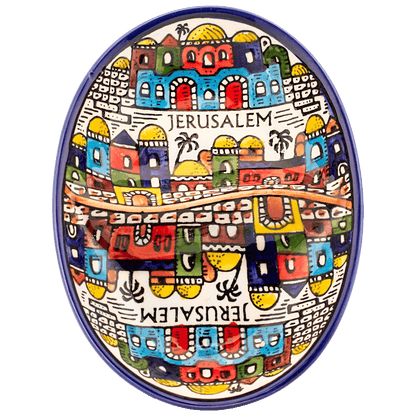 Divided Armenian ceramic dish with city of Jerusalem design