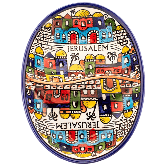 Divided Armenian ceramic dish with city of Jerusalem design