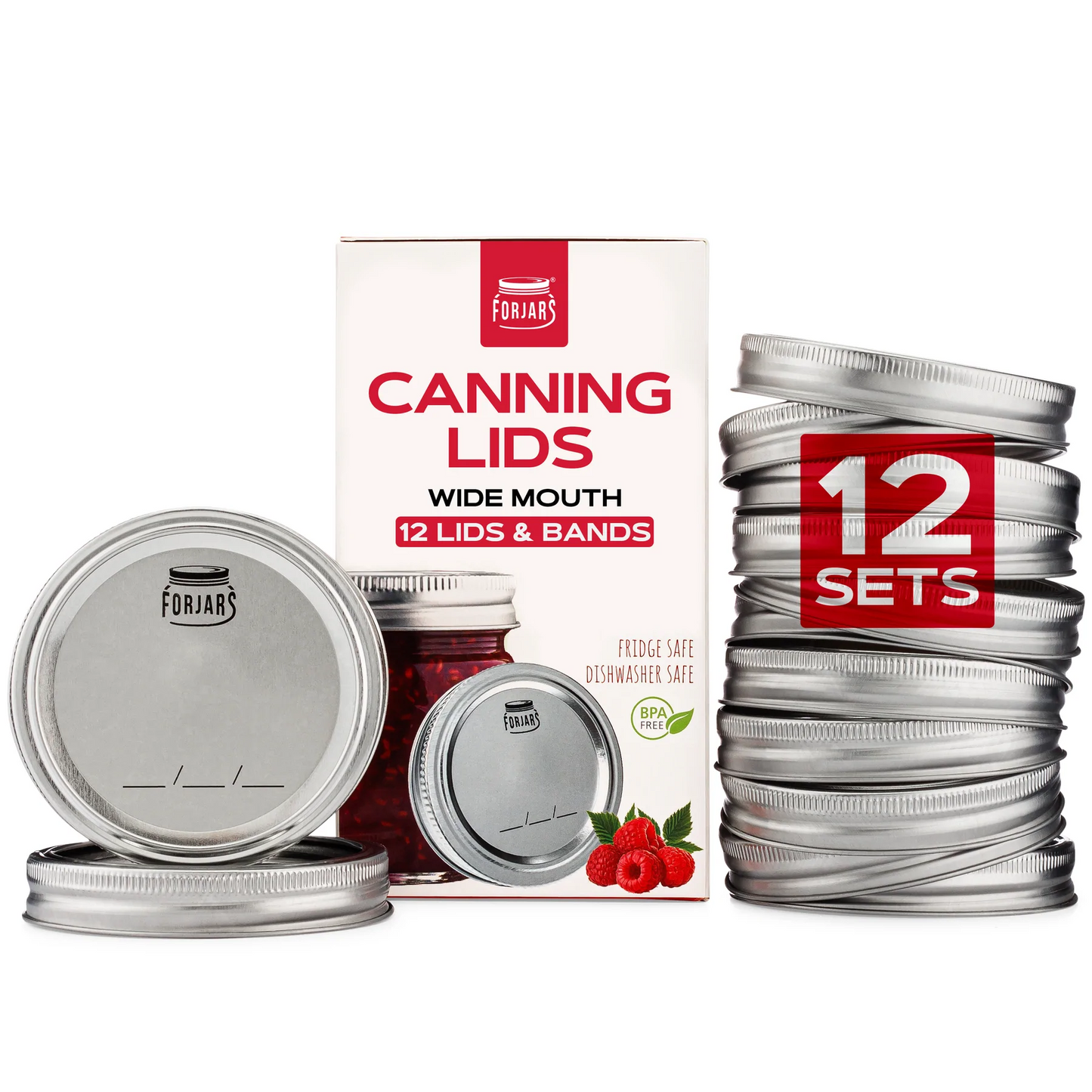 ForJars - 12 Wide Mouth Canning Lids & Bands