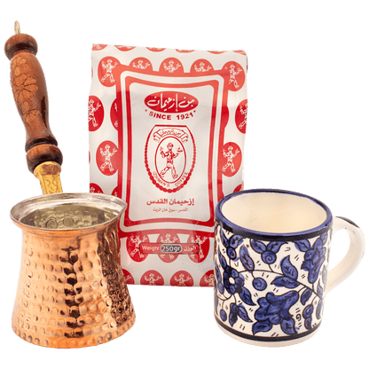 Turkish coffee gift set with blue Armenian small floral mug