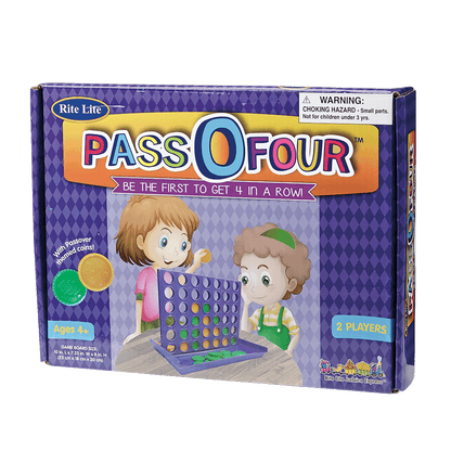 Rite Lite Pass O Four passover themed game with two children playing game on cover 