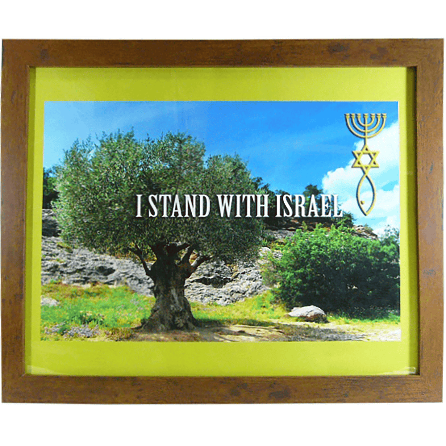 Garden of Gethsemane Olive Tree, I Stand with Israel - Honey Frame