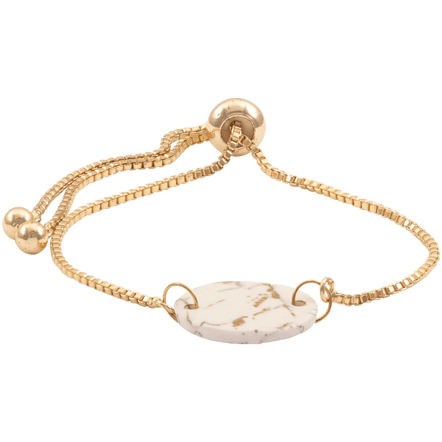 Dainty Adjustable Gold-Plated Bracelet with white grey and gold marbled disc.