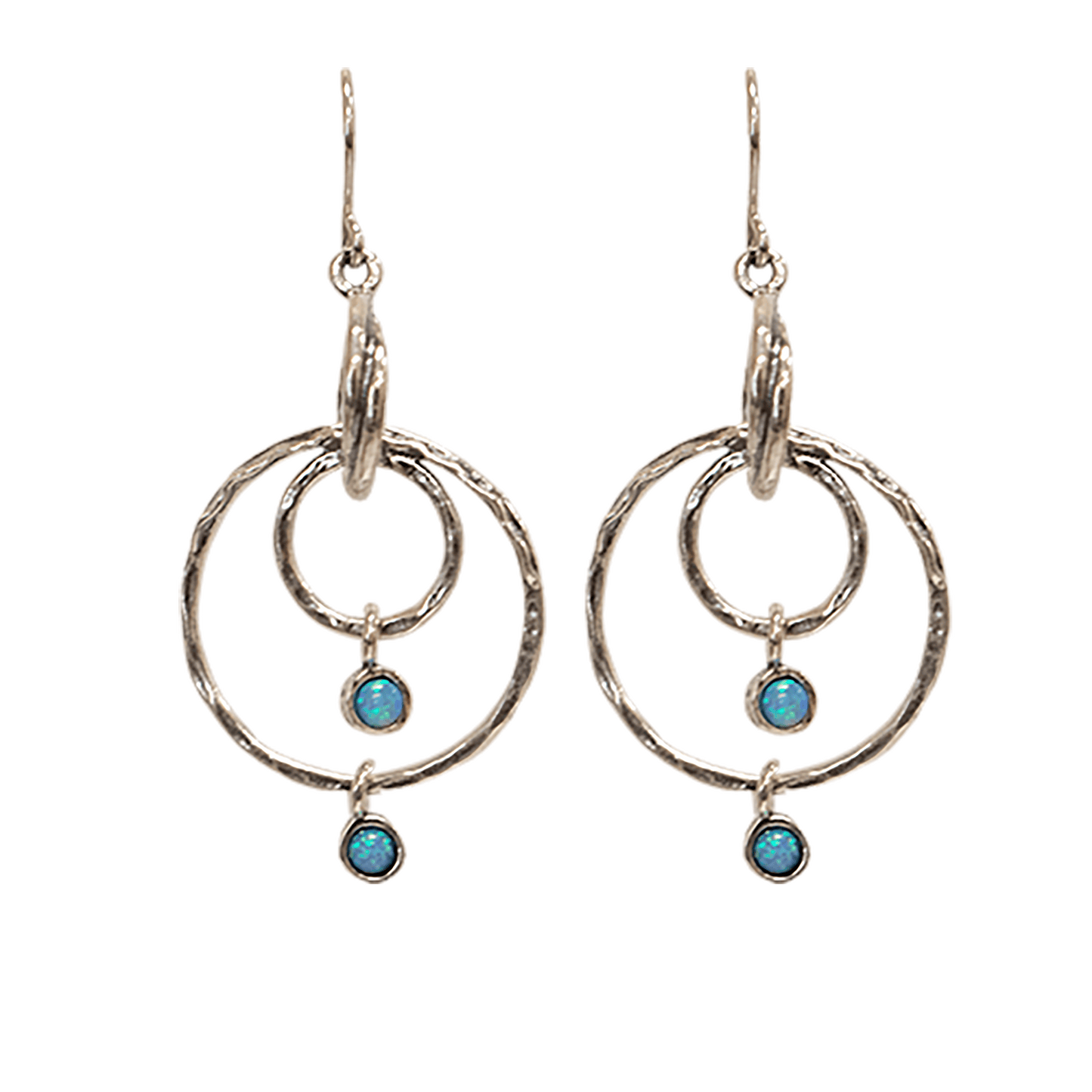 Triple hoop silver opal earrings