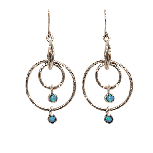 Triple hoop silver opal earrings