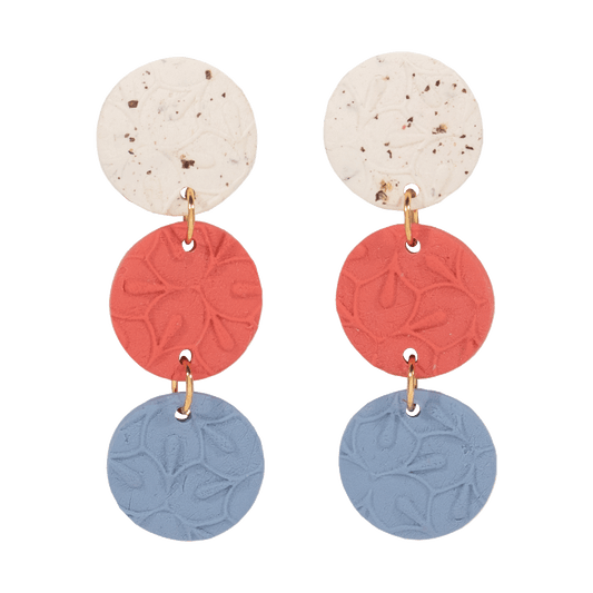 Handcrafted Clay Dangle Earrings - Red White and Blue