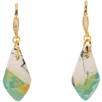 Marbled Turquoise, white, gold and black Clay earrings on golden hooks