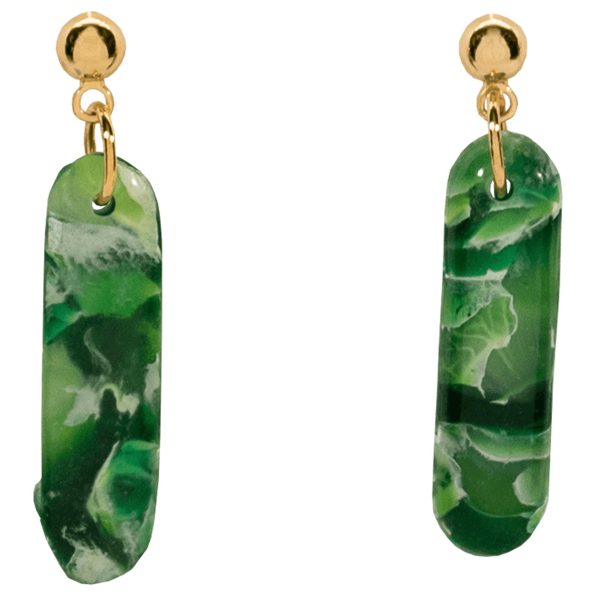 Dangling Green Ocean Clay Tile Earrings on golden post