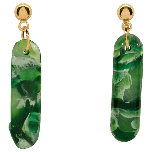 Dangling Green Ocean Clay Tile Earrings on golden post