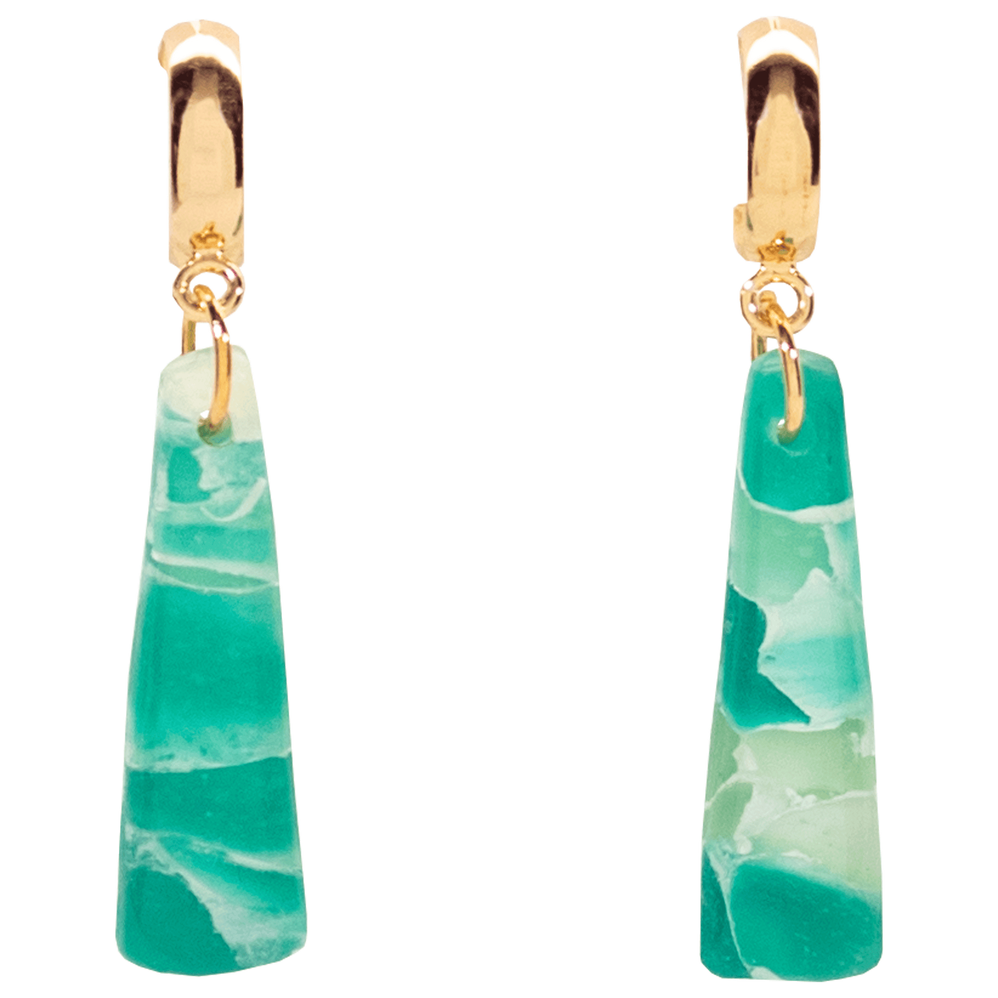 Dangling Turquoise Tile Clay Earrings on Golden Hoop Post