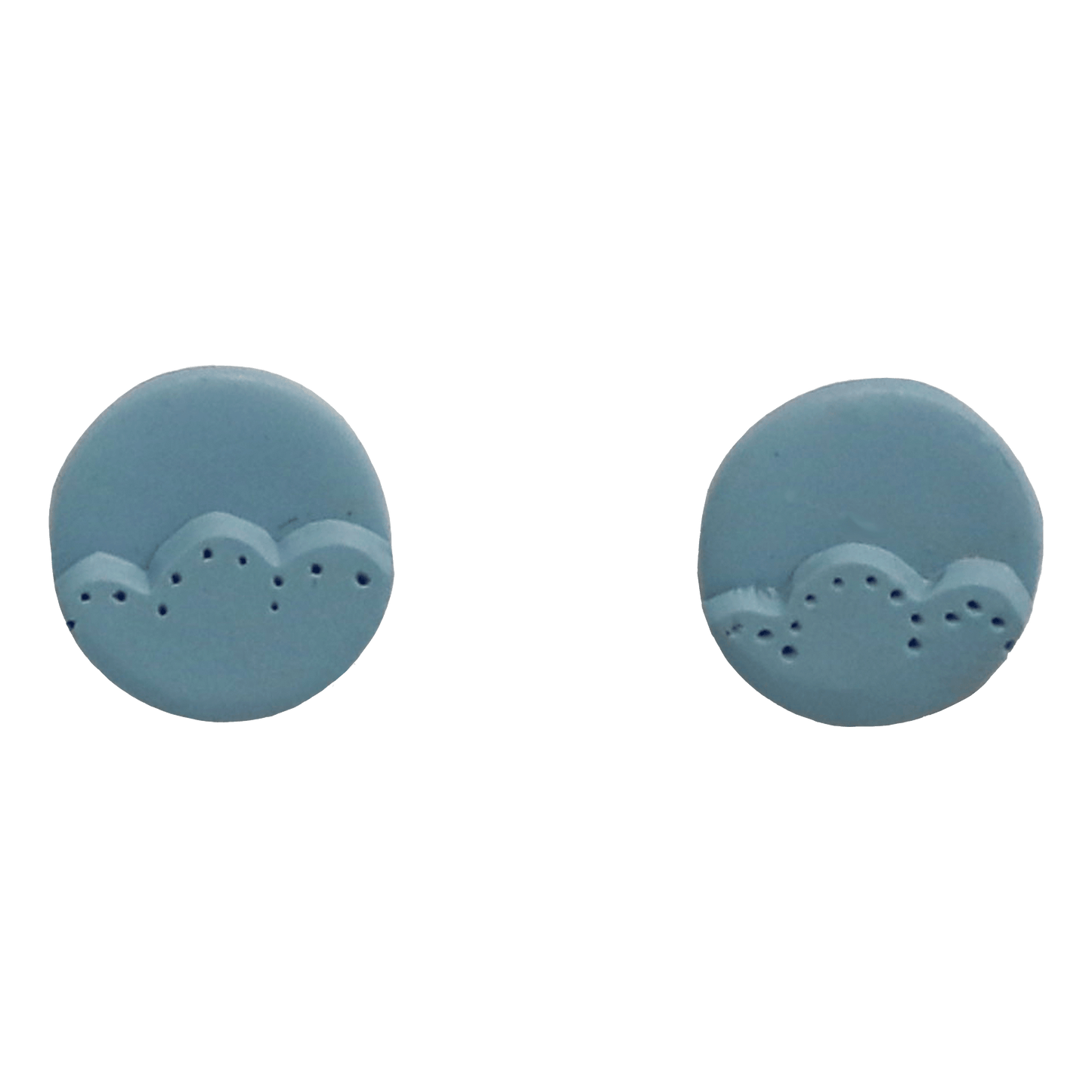 Handcrafted light blue clay earrings - circular shaped with a smooth finish and an added lace texture..