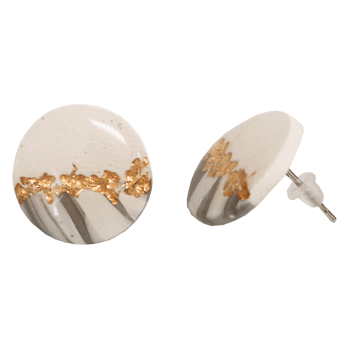 White and Gold Clay Stud Earrings
