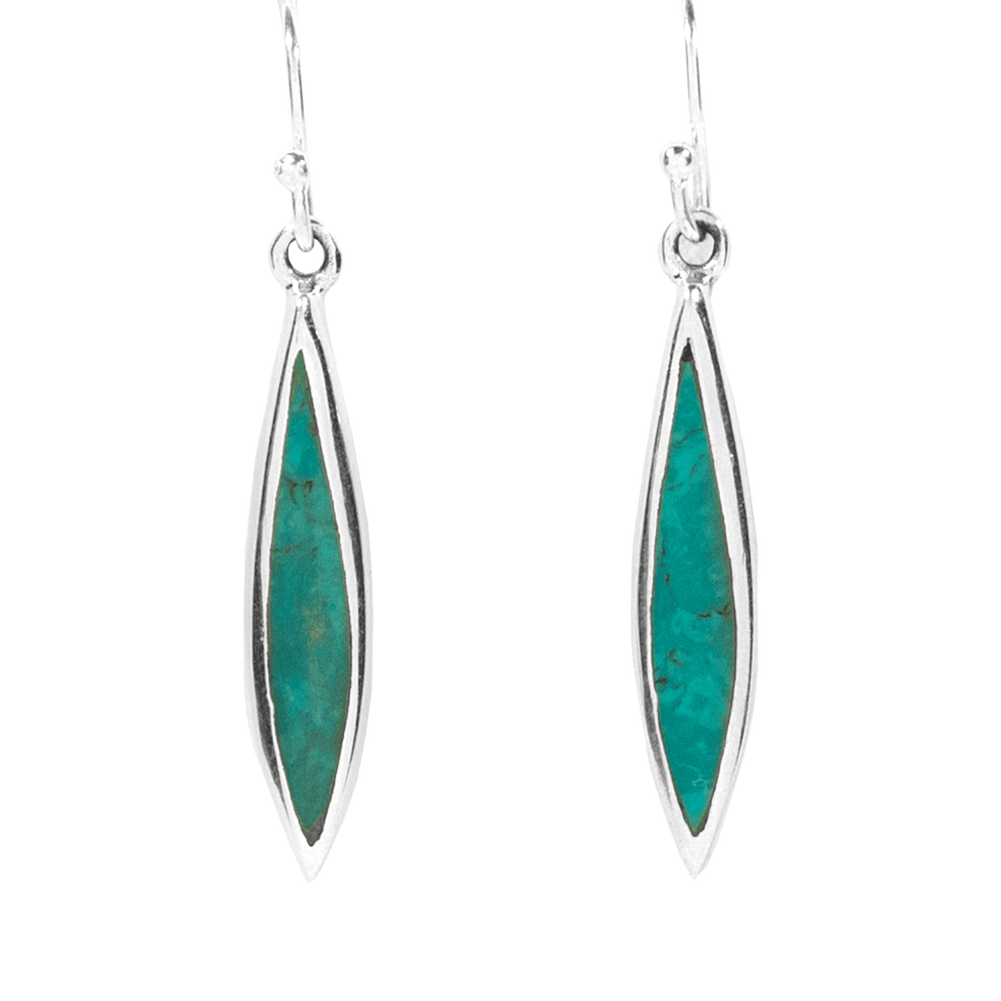Eilat Stone narrow tear-drop earrings with pointed top and bottom sterling silver
