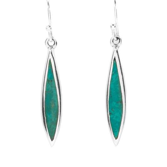 Eilat Stone narrow tear-drop earrings with pointed top and bottom sterling silver