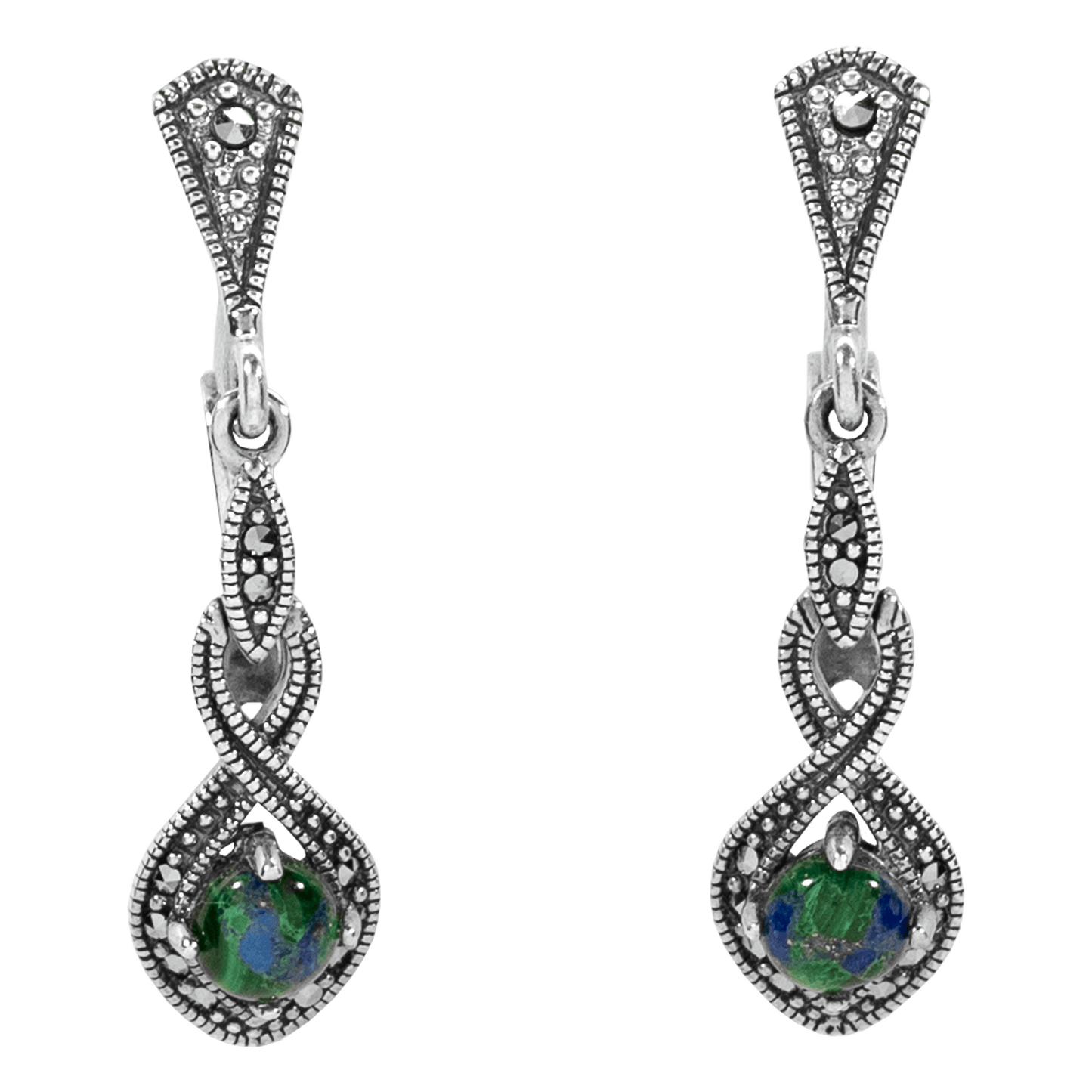 Eilat Stone held by Infinity Pedant with Marcasite Crystals earring