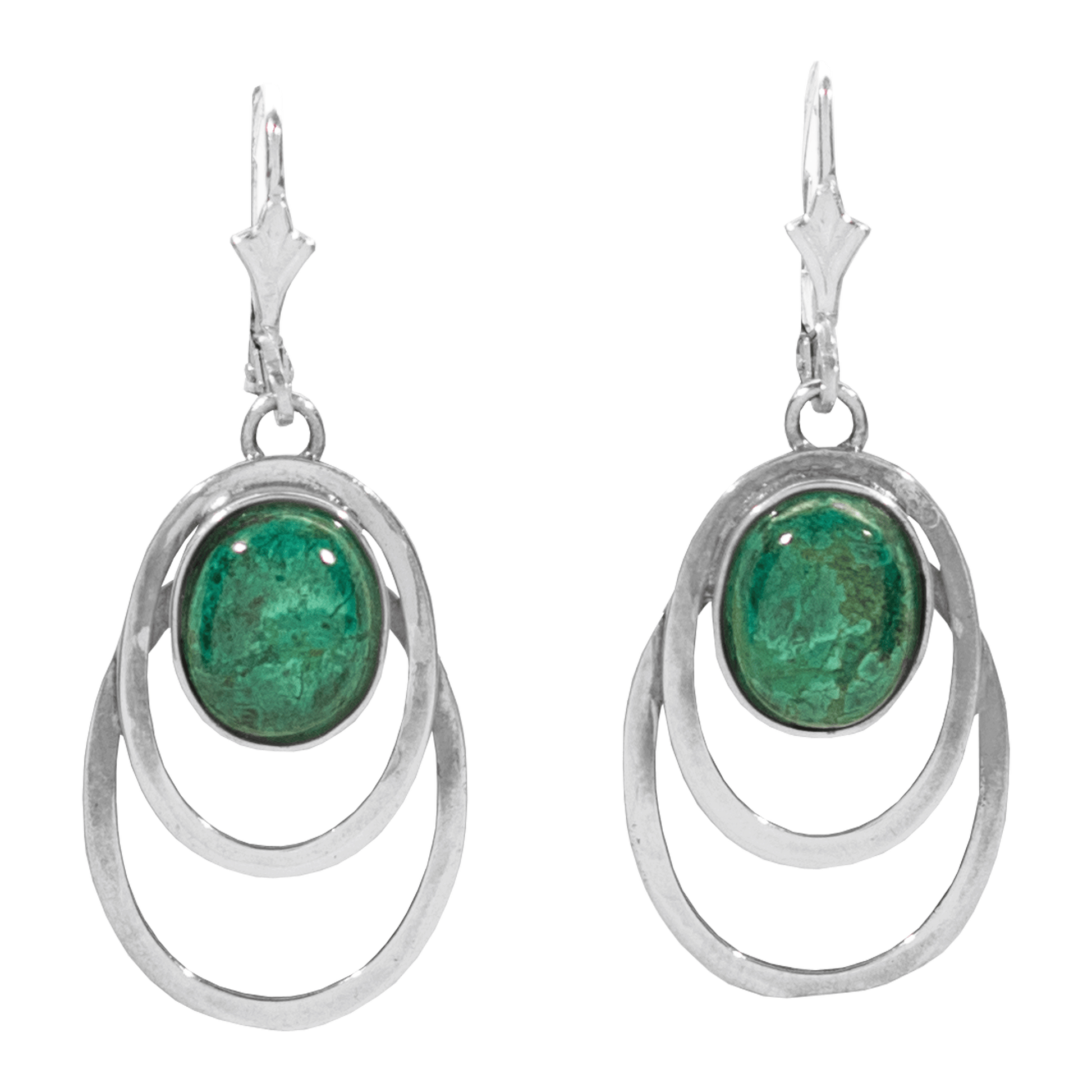 two optical sterling silver ovals with an oval-shaped Eilat Stone in the center earrings