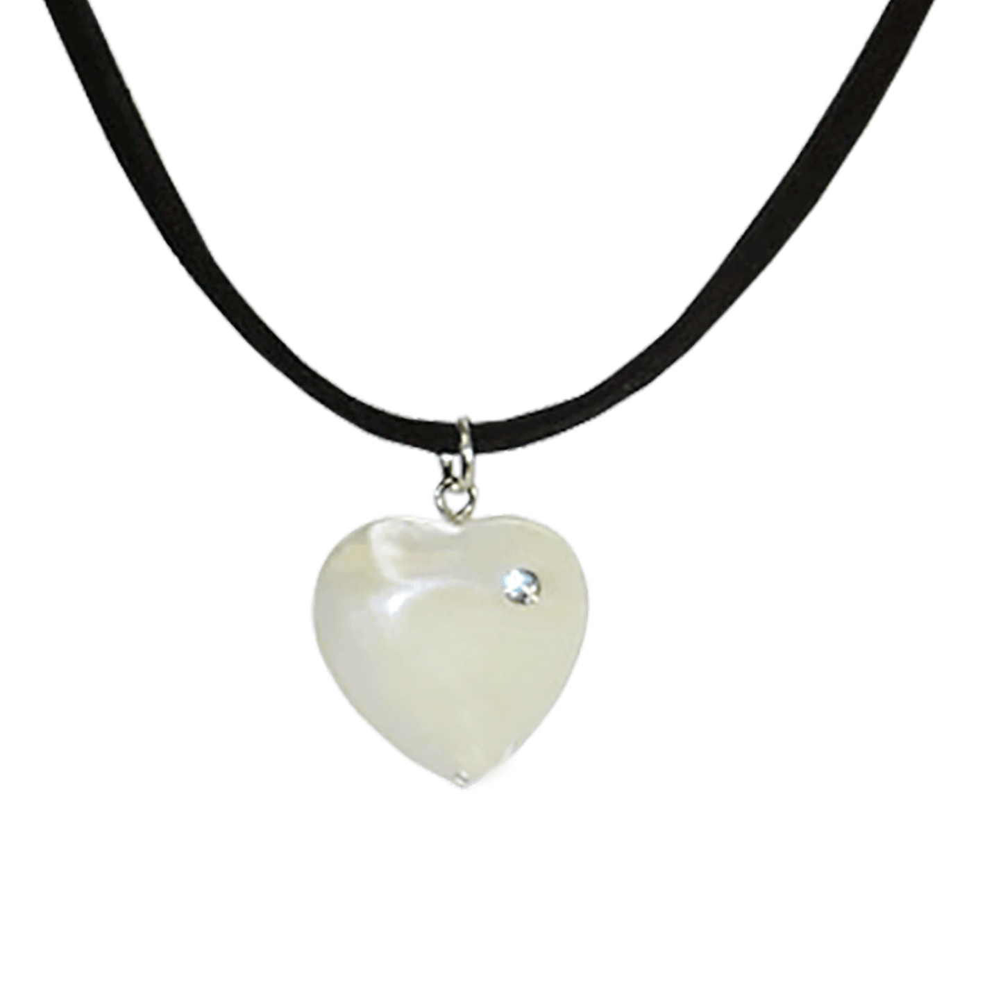 Mother of Pearl Heart Necklace on Black Cord