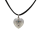 Polished Girasol Quartz Heart with decorative cross pendant on a black cord 