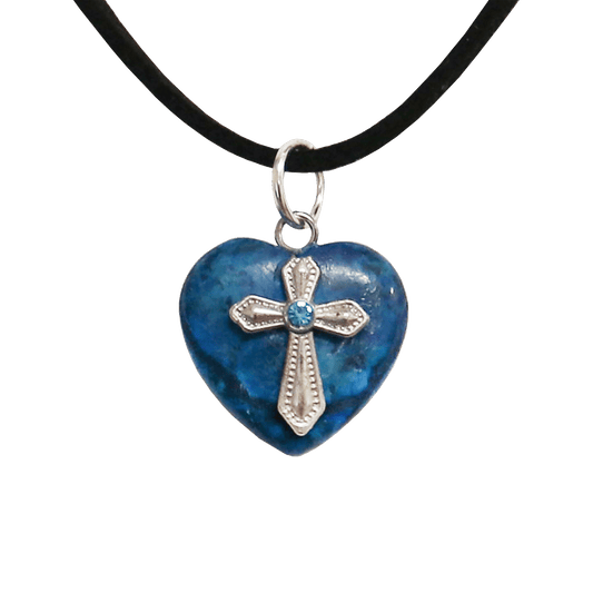 Blue Howlite Quartz Heart Necklace with Decorative Cross