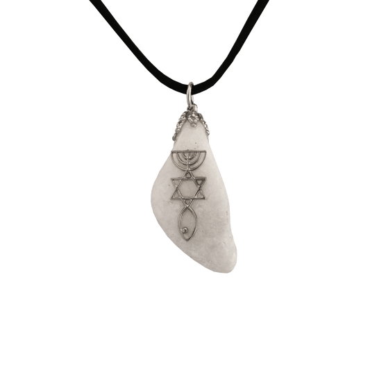 White Quartz pendant with grafted in symbol in the center