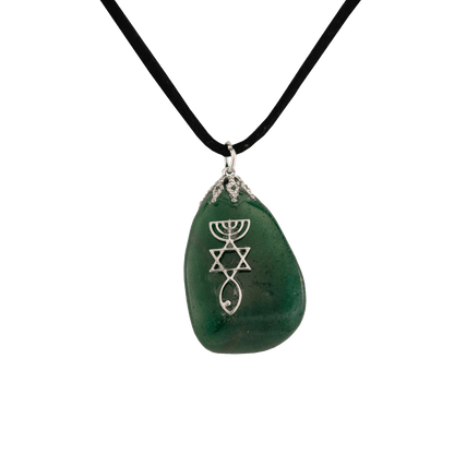 Green Jasper pendant with "Grafted-in" Symbol in the center on a black cord.