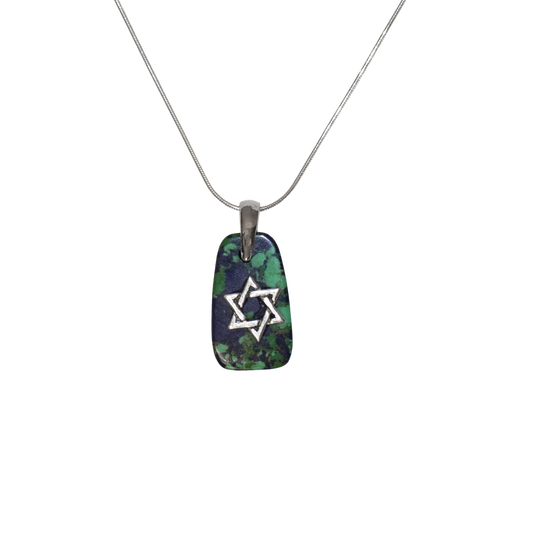 Polished Eilat Stone with silver Star of David on a silver chain
