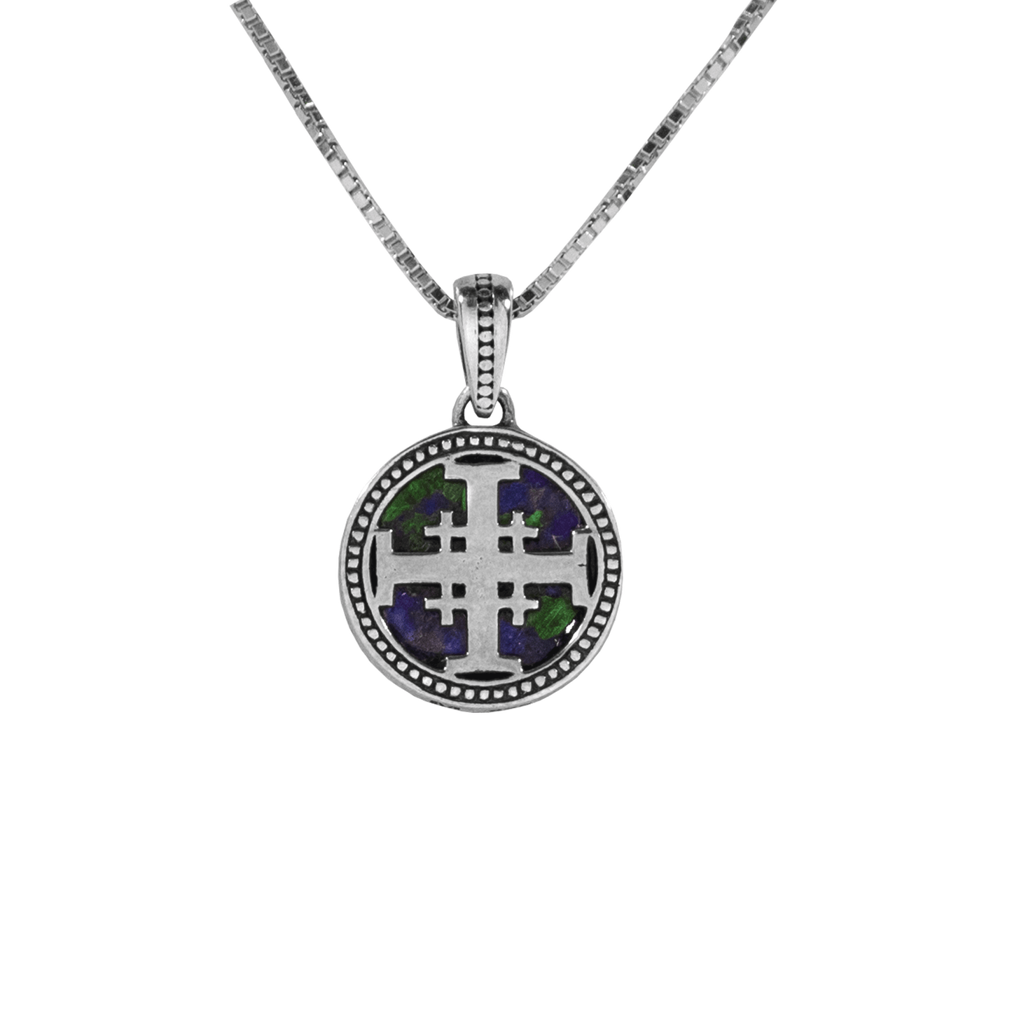 Eilat Stone with silver Jerusalem Cross overlaying it on a Sterling Silver Chain