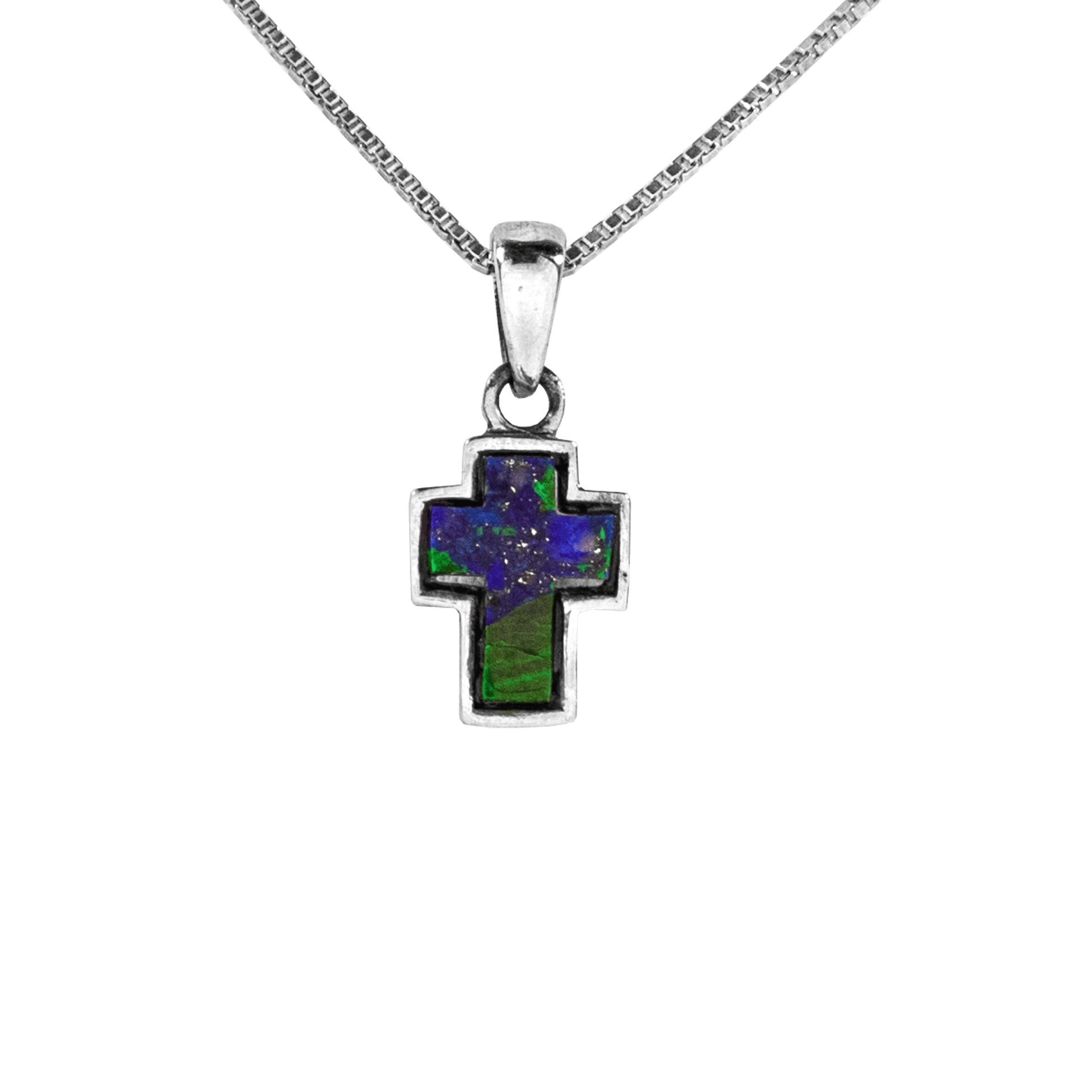 Rhodium-plated Eilat Stone Cross Necklace on a Sterling Silver Chain