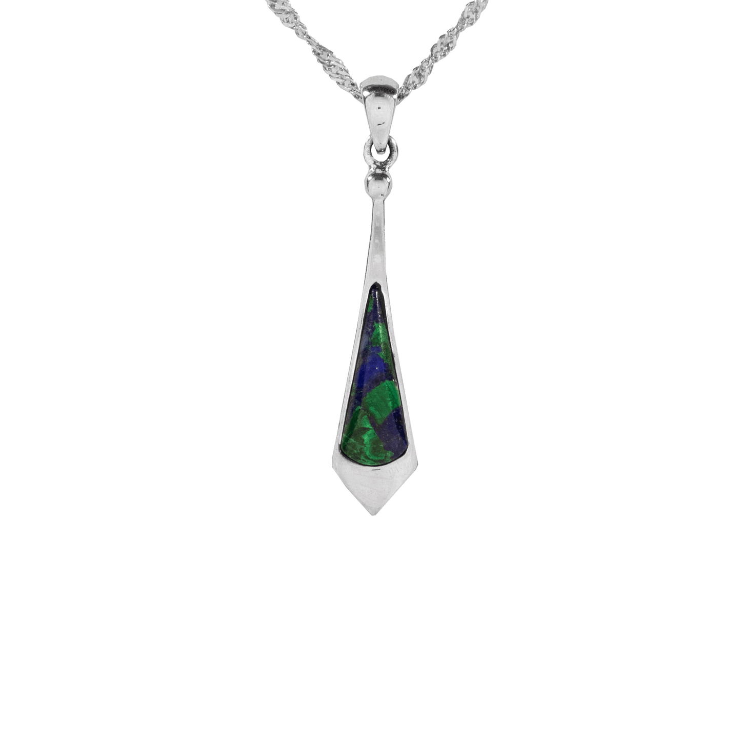 Elegant Eilat Stone in a bow-tie-shaped sterling silver drop pendant on a sterling silver chain