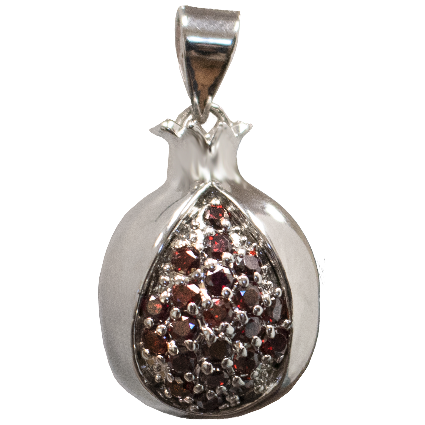 Silver-plated Pomegranate Pendant with Garnets
