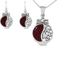 Sterling Silver Pomegranate earrings and necklace set with Red Swarovski Crystals and Floral detail on the right