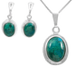 Oval Eilat Stone earring and necklace set sterling silver chain and setting