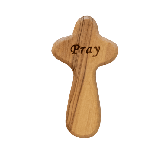 Olive Wood Cross Engraved with "Pray"