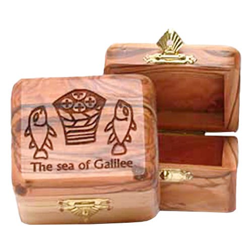 Loaves & Fishes Square Olive Wood Box