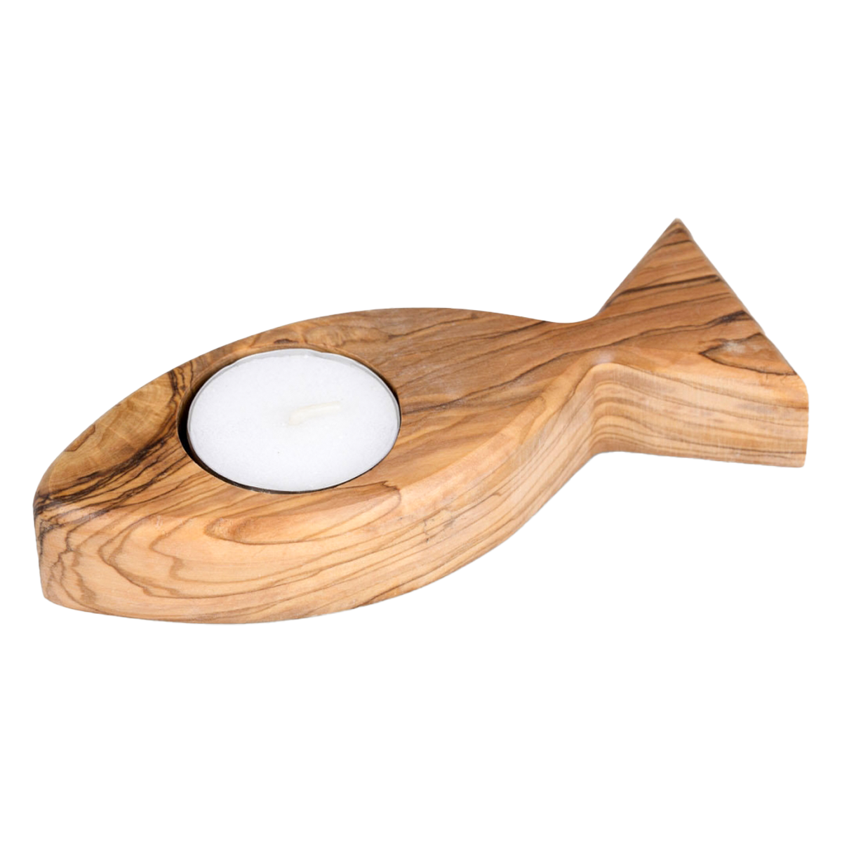 Olive Wood Fish Tealight Candle Holder