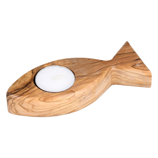 Olive Wood Fish Tealight Candle Holder
