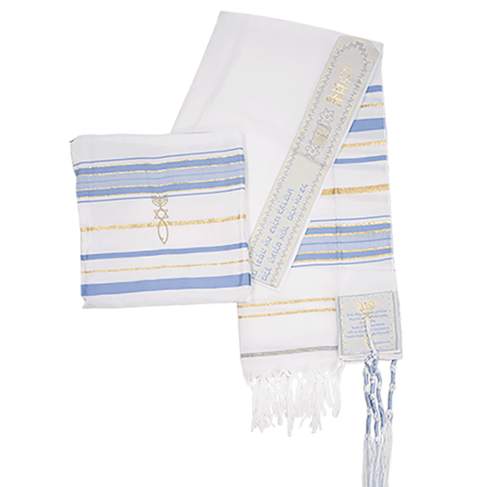Prayer Shawl (22") Light Blue/Gold With Bag