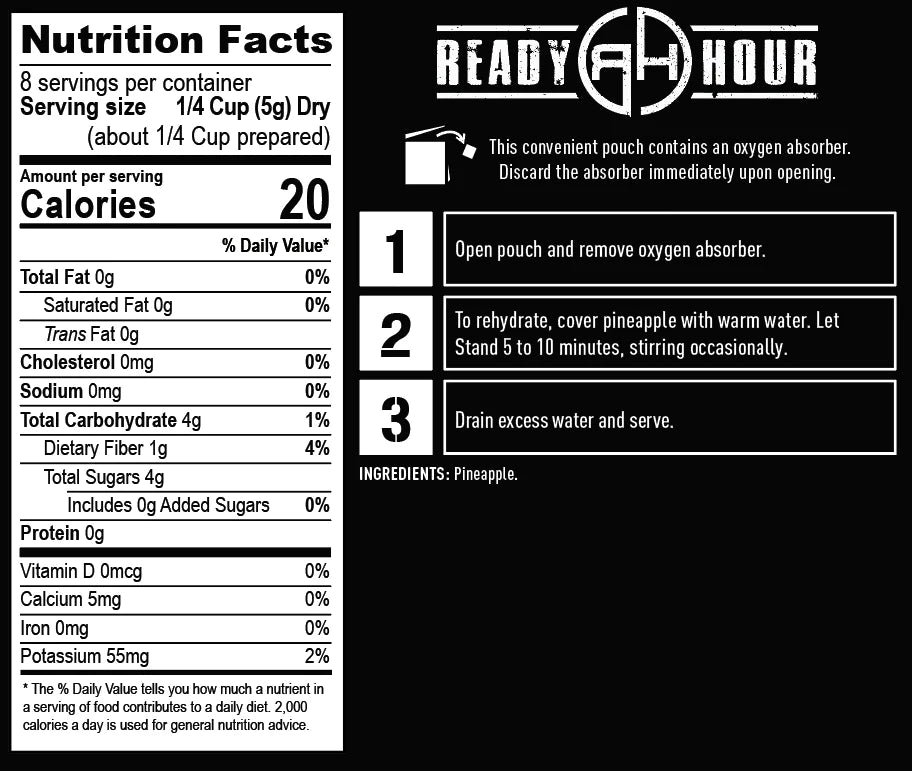 ready hour freeze dried pineapple nutritional information and directions 