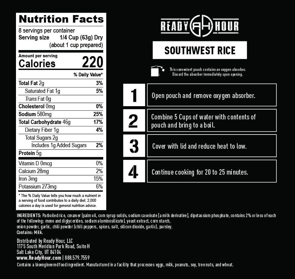 ready hour southwest rice nutritional information and directions 
