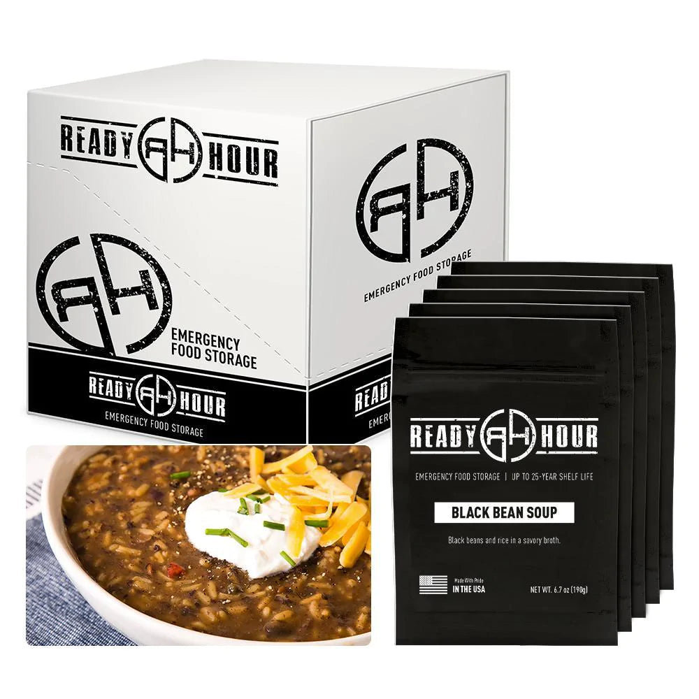 ready hour black bean soup case pack individual pack back bean soup with sour cream cheese and chives 