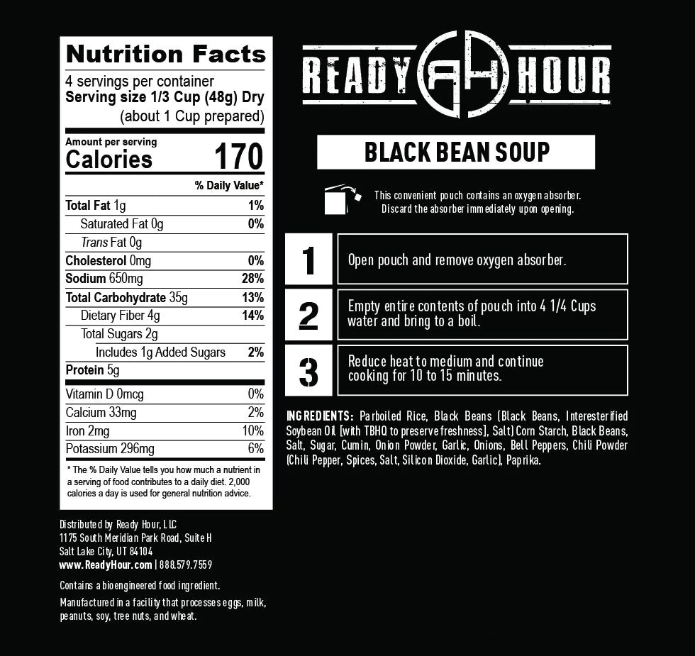 ready hour black bean soup nutritional information and directions 