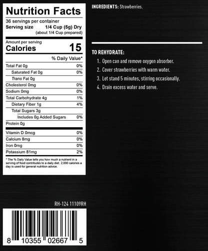 ready hour #10 can freeze dried slices strawberries nutritional information and directions to rehydrate 