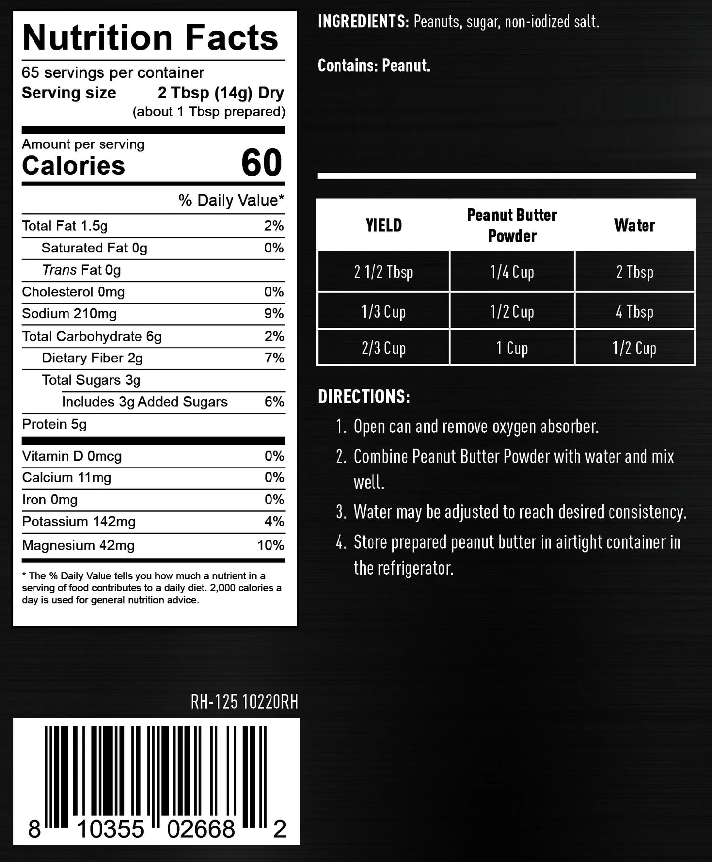 ready hour peanut butter powder nutritional information and directions