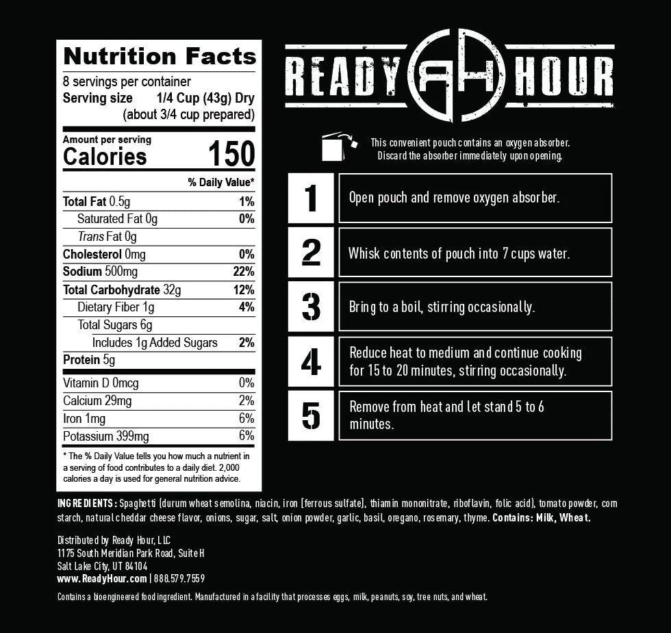 ready hour spaghetti nutritional information and directions 