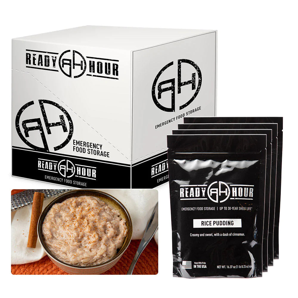 ready hour rice pudding case pack individual pack black and warmed rice pudding with cinnamon on top
