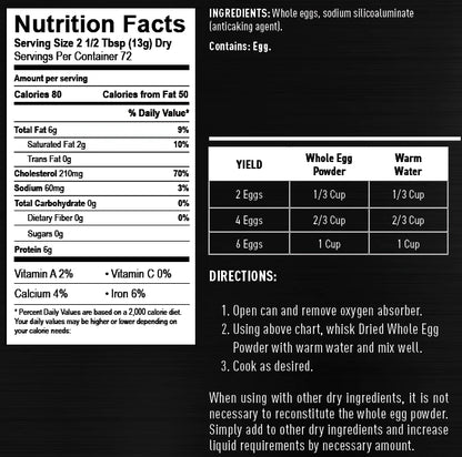 ready hour #10 can whole egg powder nutritional information and directions 