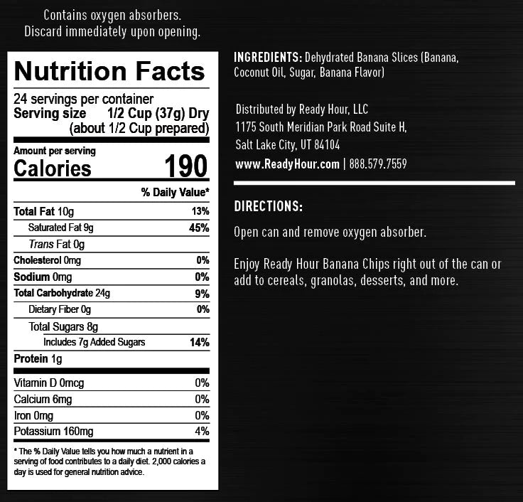 ready hour #10 can banana chips nutritional information and directions 