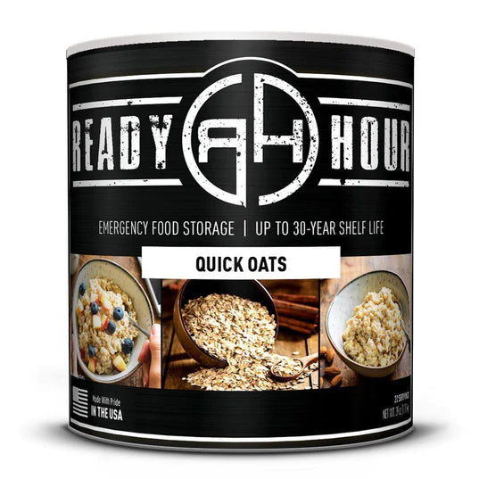ready hour #10 can quick oats on black cover featuring three images of oats in various bowls 