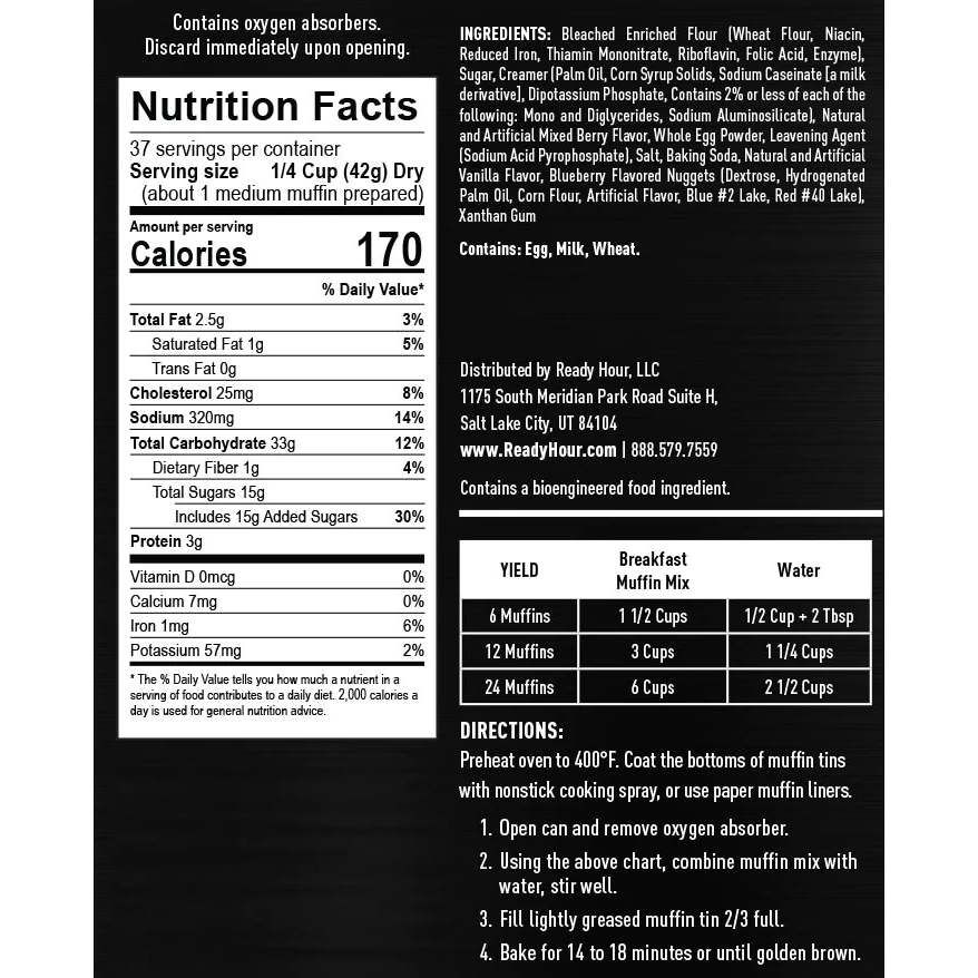 ready hour #10 can breakfast muffins nutritional information and directions 