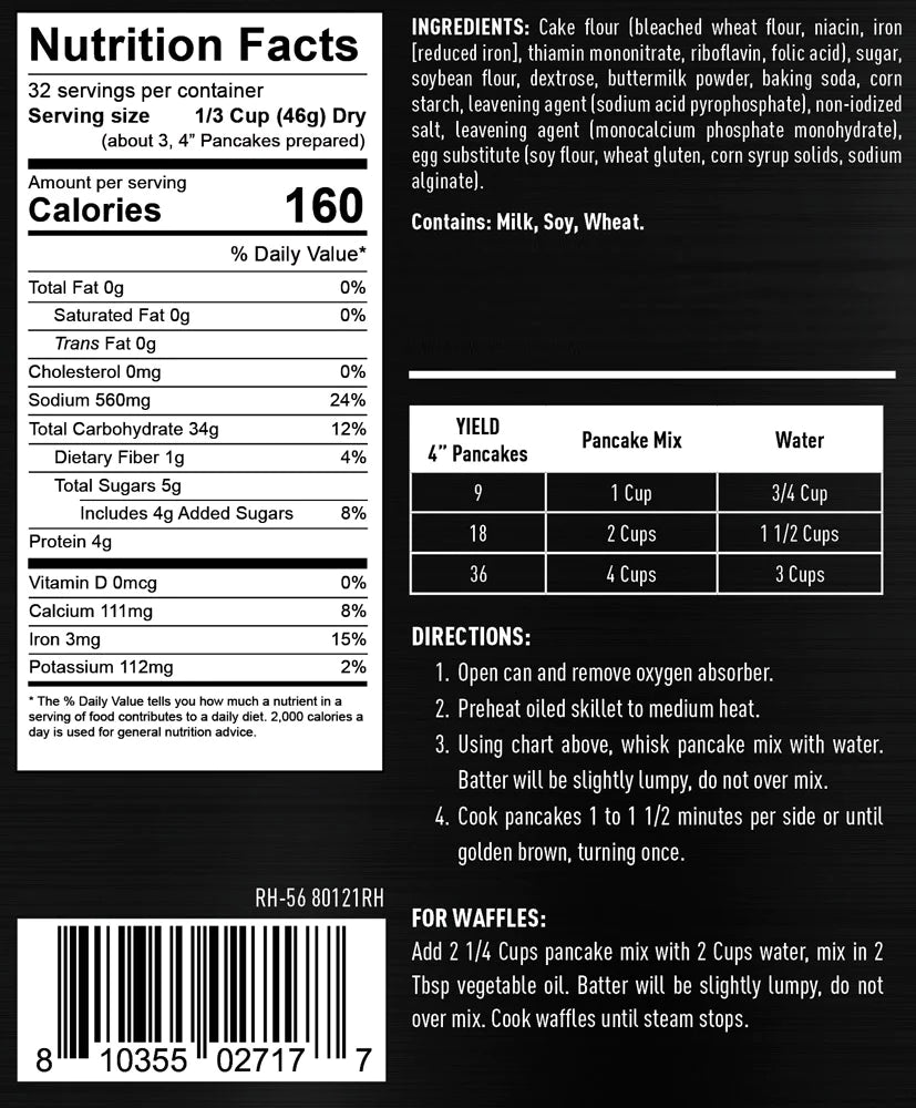 ready hour #10 can buttermilk pancake mix nutritional information and directions 
